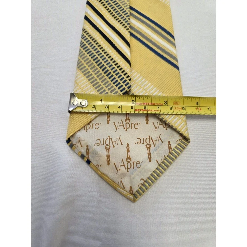 Arnold Christensen Polyester Woven Striped Tie Yellow Blue White Gray Men